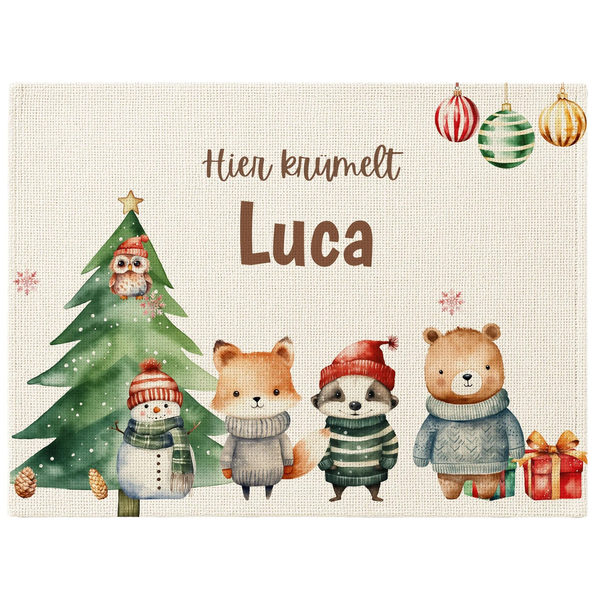 Tischset Kinder personalisiert Weihnachtsmotiv - Mini-Tierchen-Welt