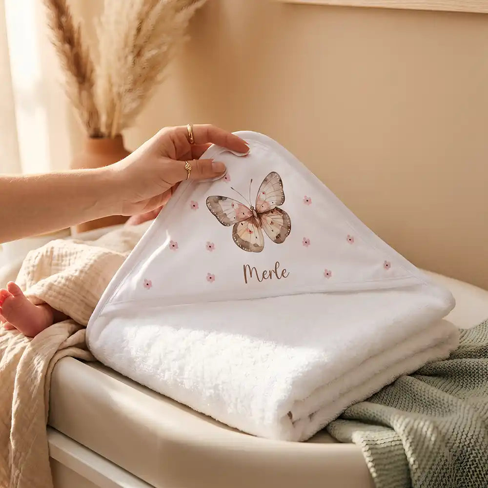 Personalisiertes Kapuzenhandtuch Baby Schmetterling Boho – Detail der bedruckbaren Kapuze