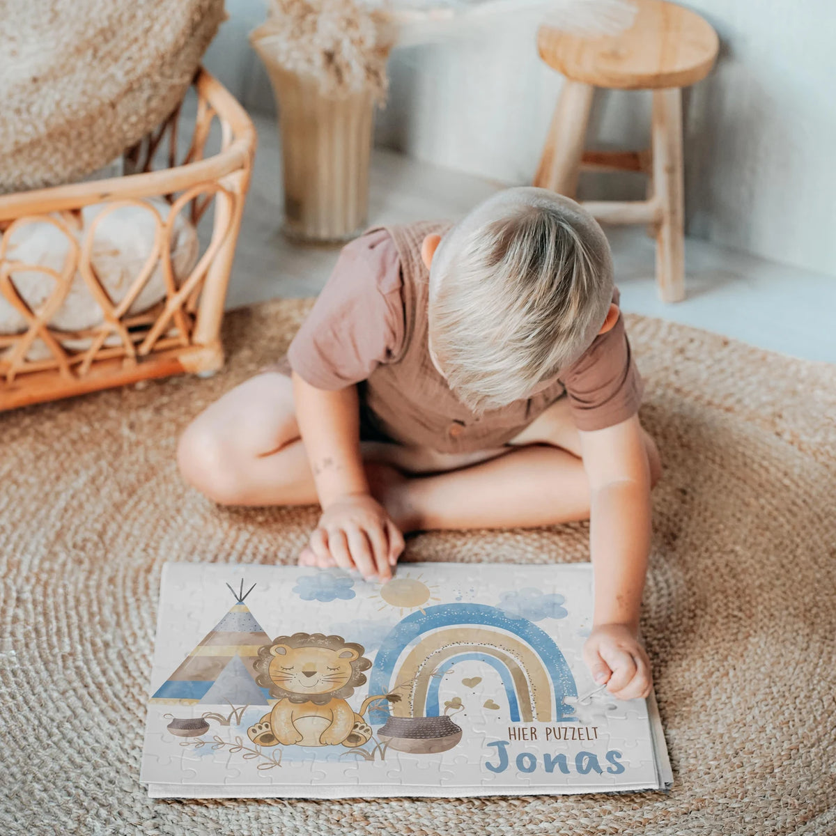 Kinderpuzzle personalisiert mit Namen - Löwe mit Regenbogen