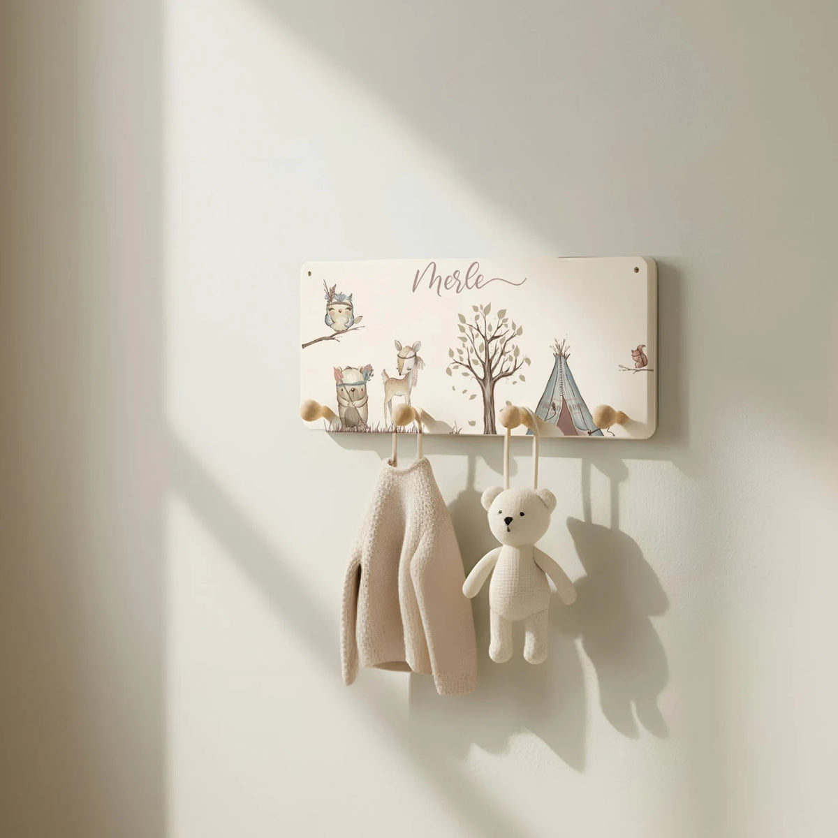 Kindergarderobe Holz personalisiert - Woodland