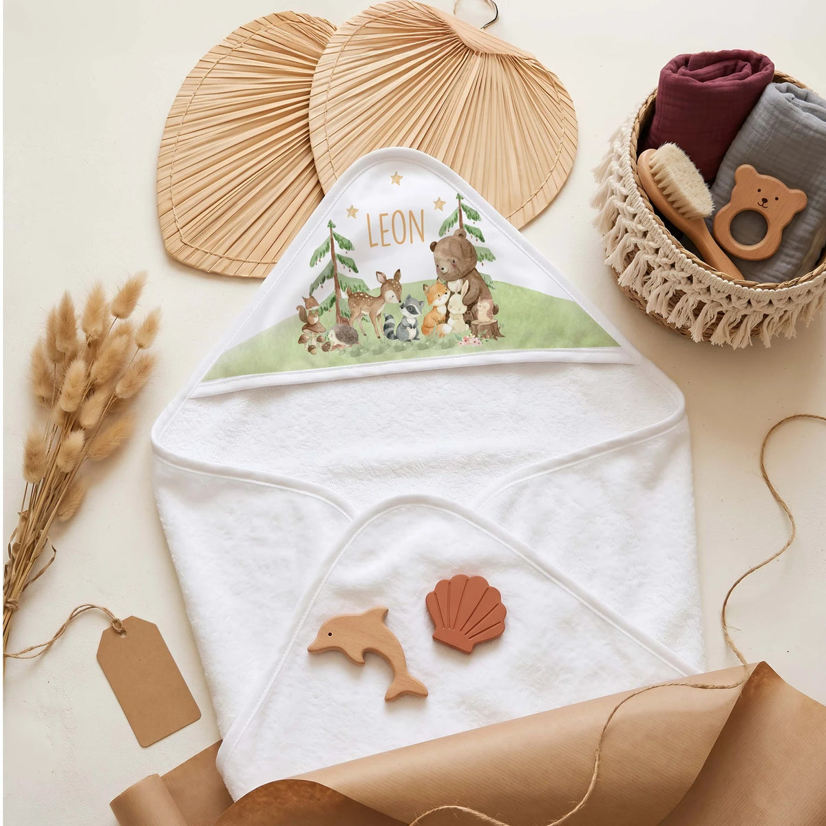 Personalisiertes Kapuzenhandtuch Baby – Waldfest