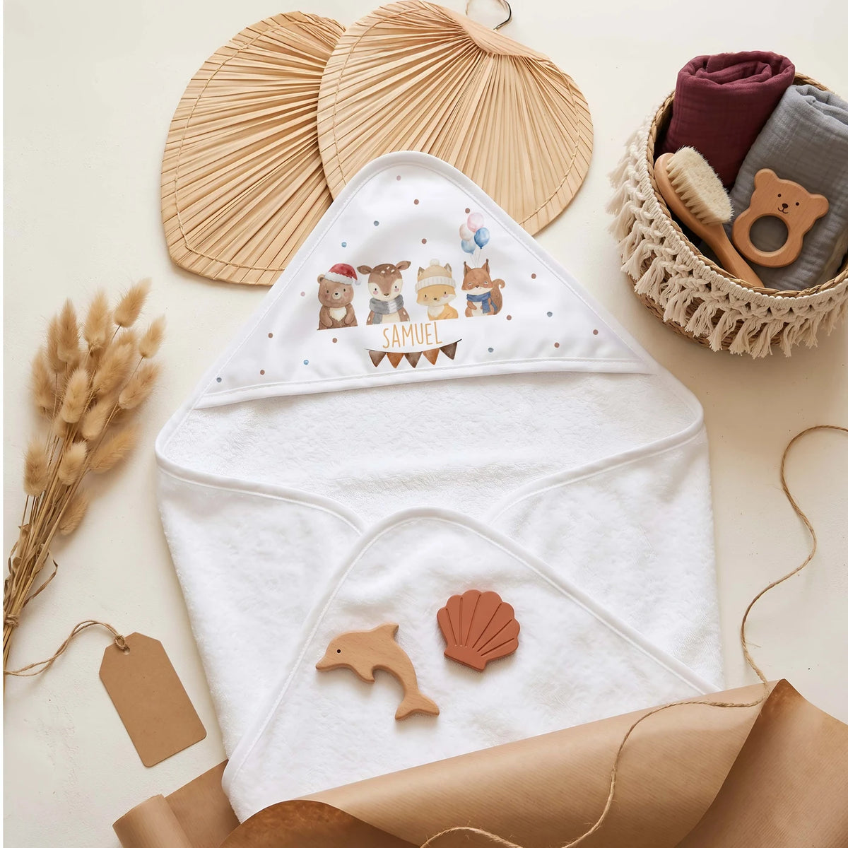 Personalisiertes Kapuzenhandtuch Baby – Winter Waldfreunde