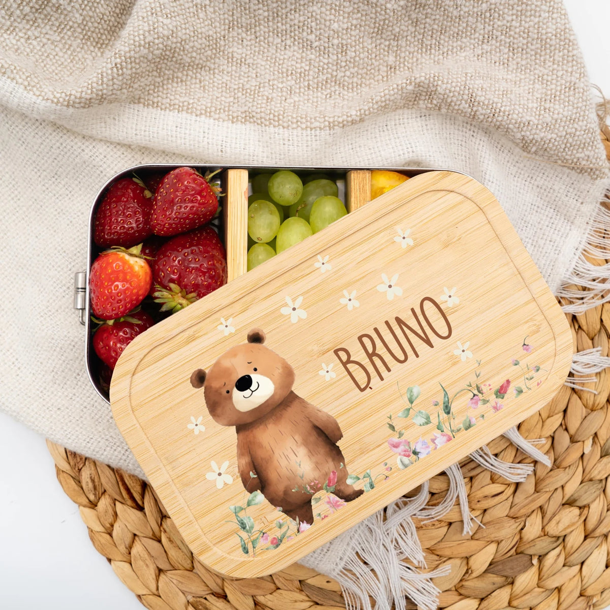 Brotdose personalisiert Bär Blumenwiese