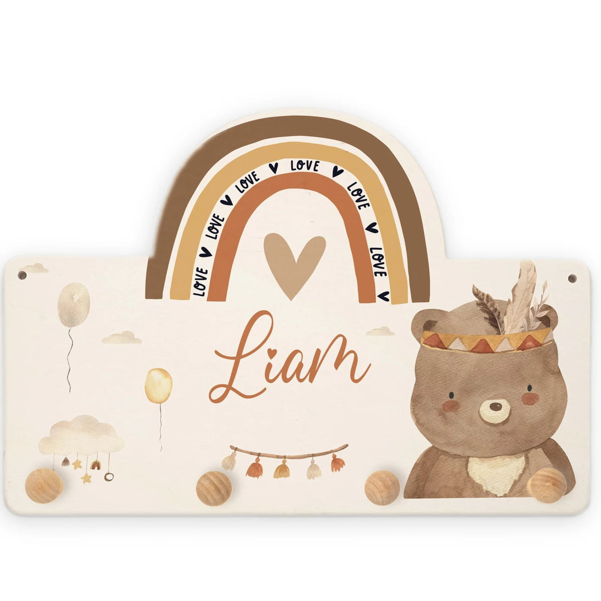 Kindergarderobe Holz personalisiert - Bär