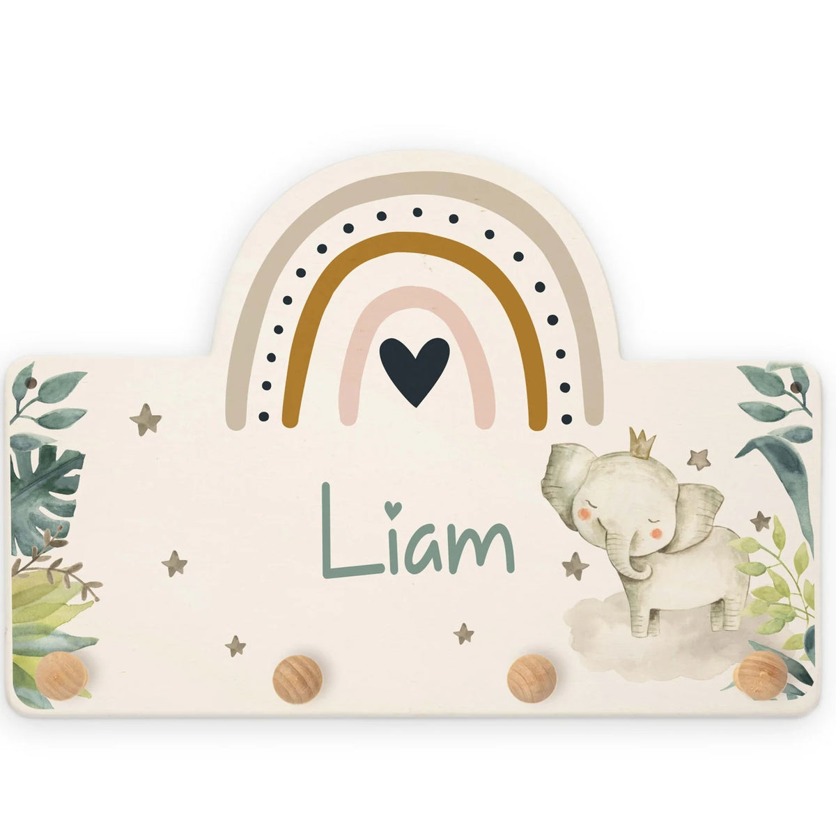 Kindergarderobe Holz personalisiert - Elefant
