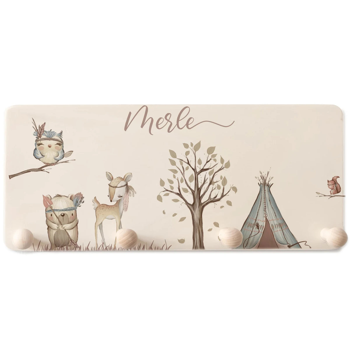 Kindergarderobe Holz personalisiert - Woodland