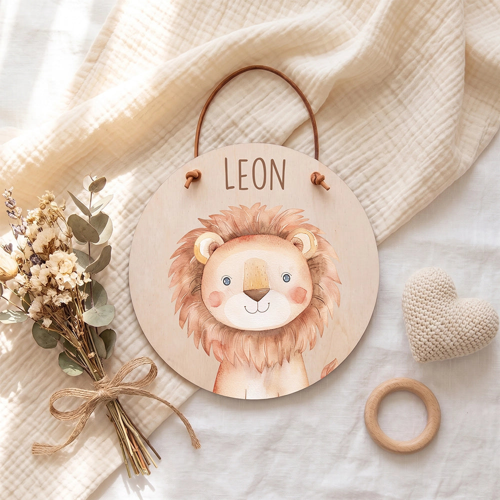 Türschild Kinderzimmer personalisiert mit Name Löwe