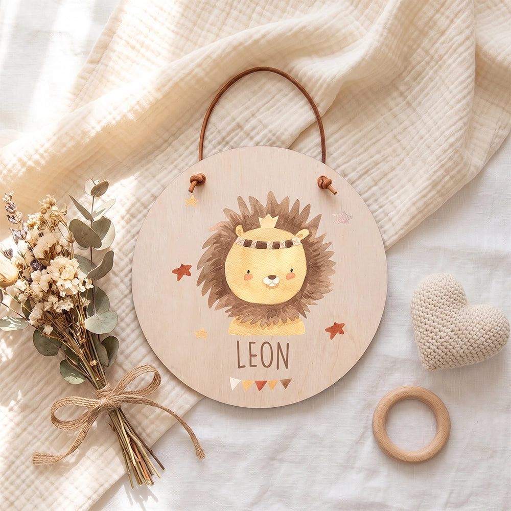 Türschild Kinderzimmer personalisiert mit Name Löwe mit Krone