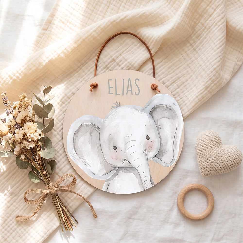 Türschild Kinderzimmer personalisiert mit Name Elefant Porträt