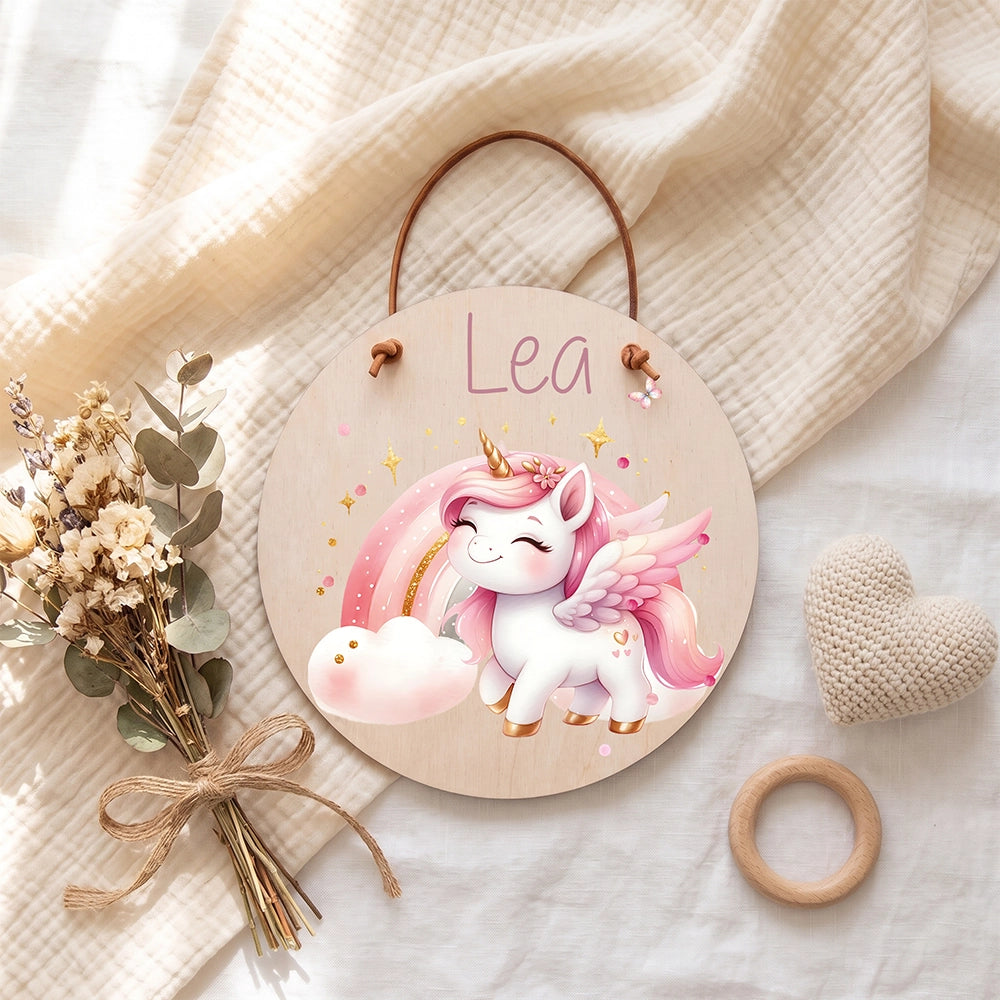 Türschild Kinderzimmer personalisiert mit Name Einhorn