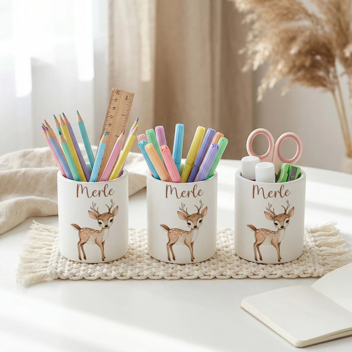 Personalisierter Stiftehalter Rehkitz Bambi – Keramik mit Wunschname