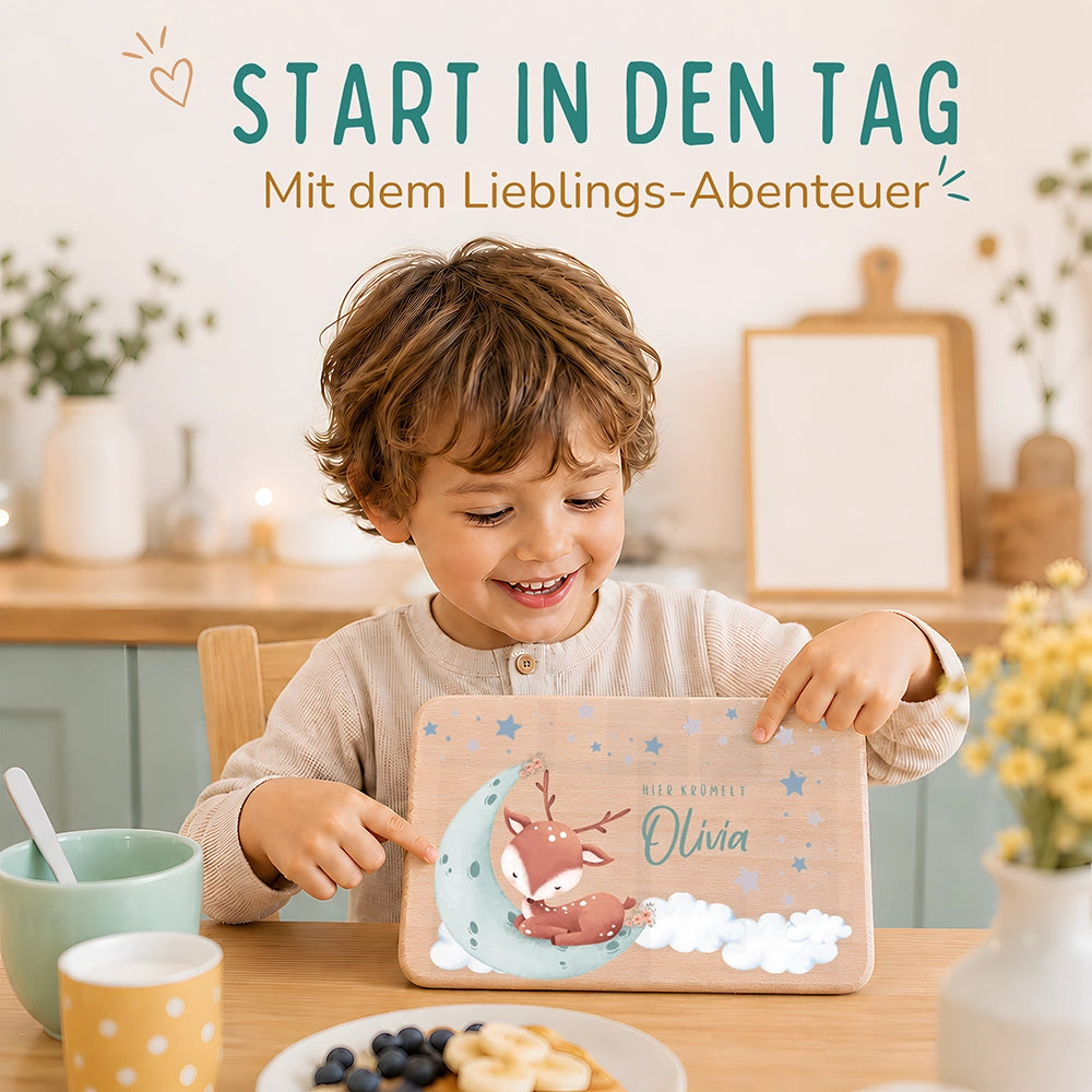 Frühstücksbrettchen Holz personalisiert - Baby Reh