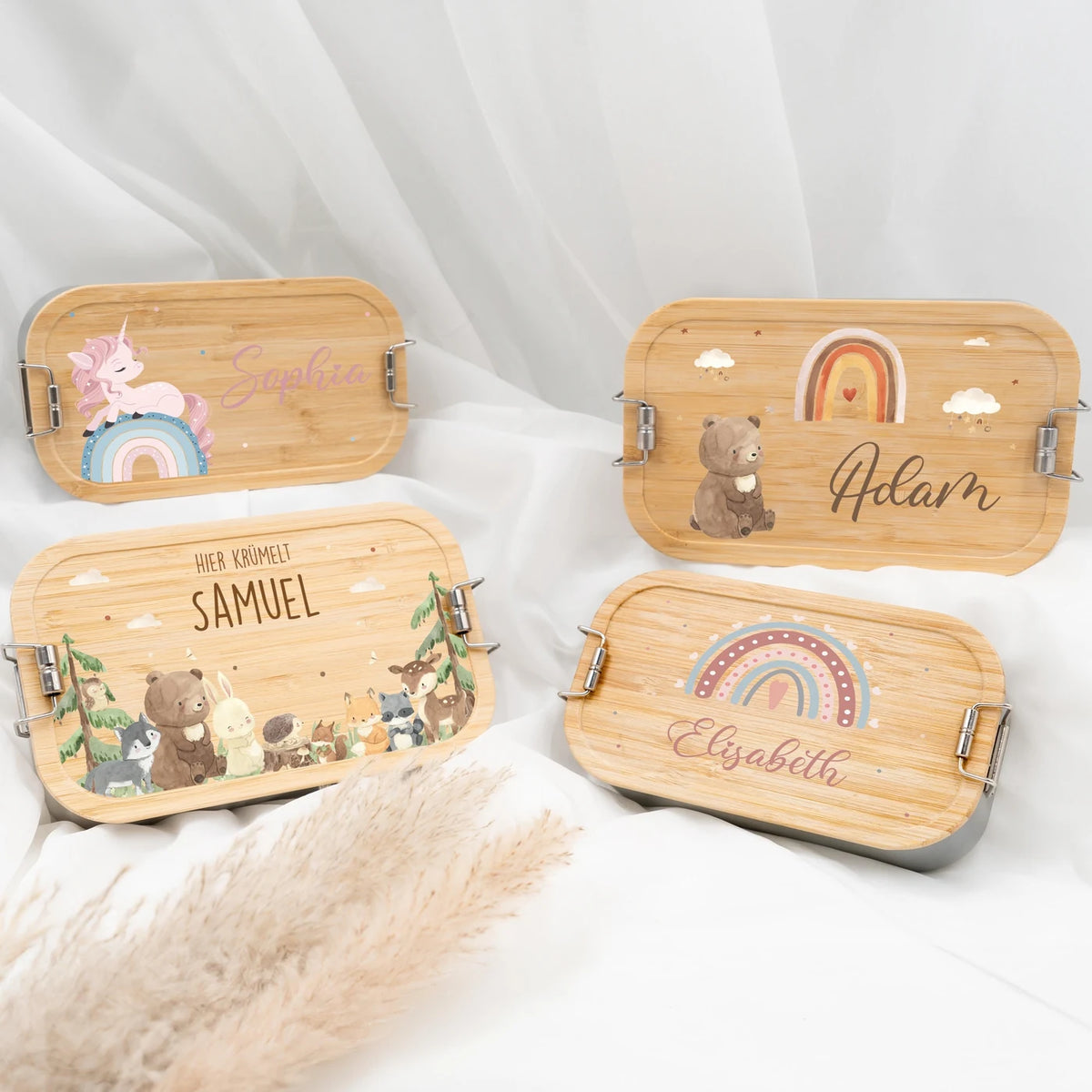 Brotdose Kinder personalisiert - Boho Bär Regenbogen