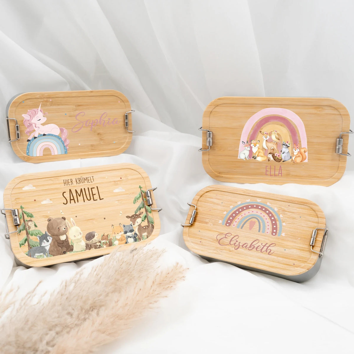 Brotdose Kinder personalisiert - Regenbogen Waldtiere