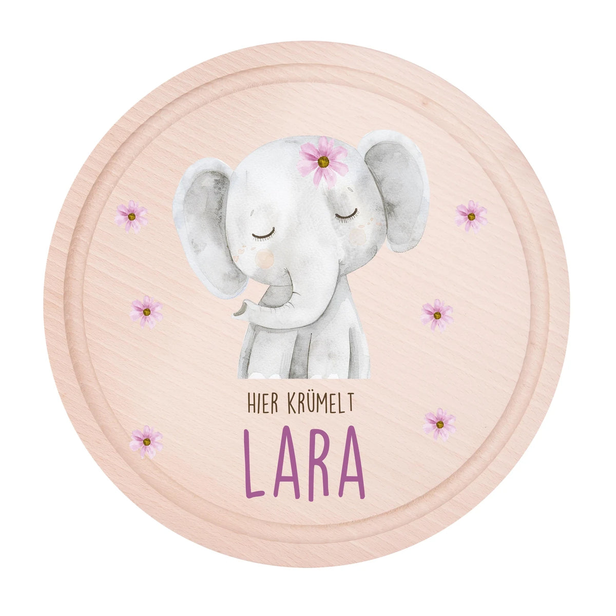 Rundes personalisiertes Frühstücksbrettchen Elefant Pünktchen mit Namen für Kinder