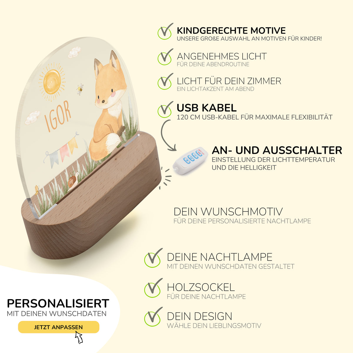 Nachtlicht Kinder personalisiert - Baby Fuchs
