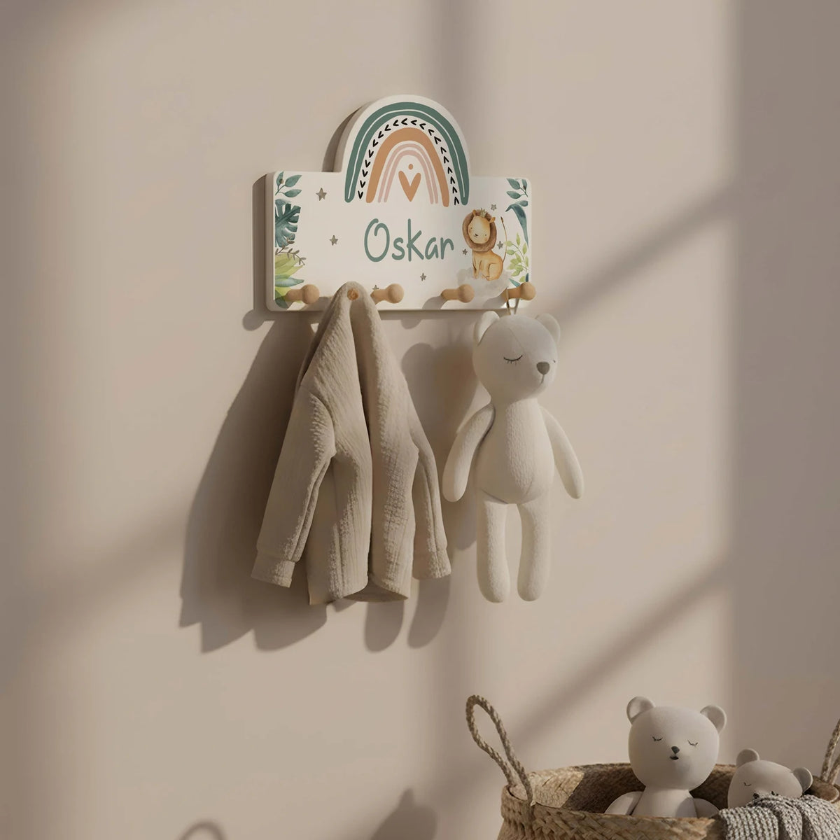 Kindergarderobe Holz personalisiert - Löwe