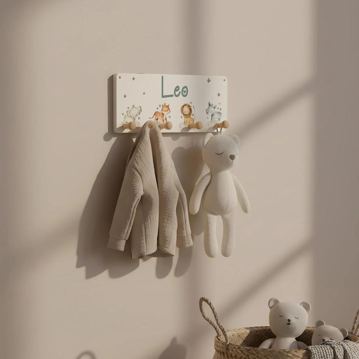 Kindergarderobe Holz personalisiert - Safari
