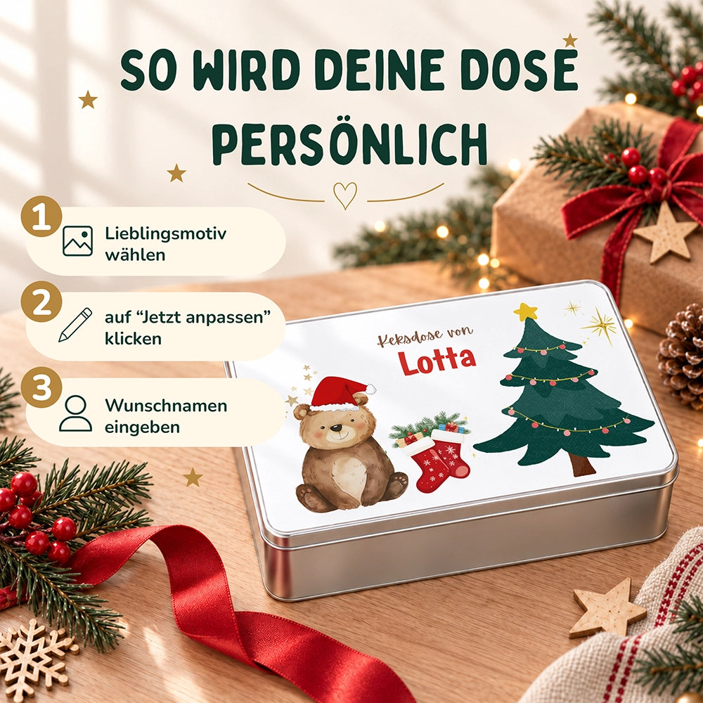 Keksdose aus Metall personalisiert - Weihnachtsbär