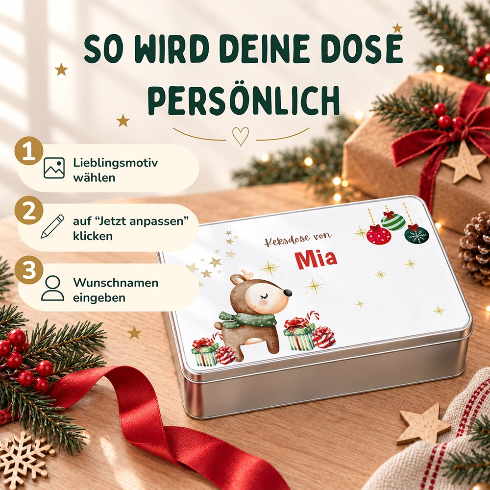 Keksdose aus Metall personalisiert - Waldzauber im Winter