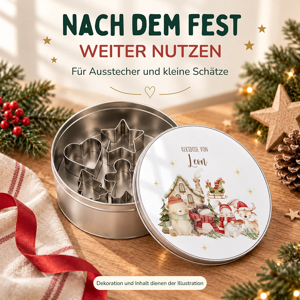 Keksdose aus Metall personalisiert - niedliche Waldtiere
