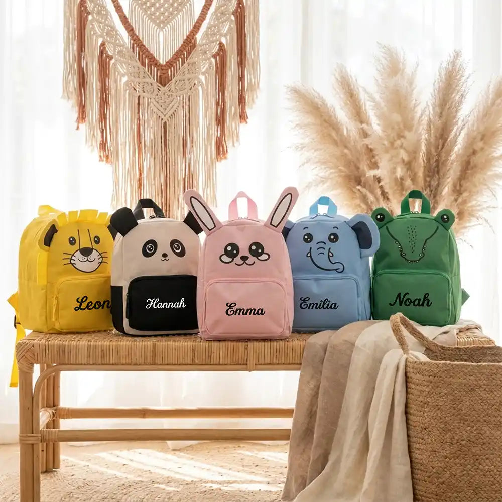 Personalisierter Kinderrucksack Elefant, mit besticktem Namen, Tiermotiv