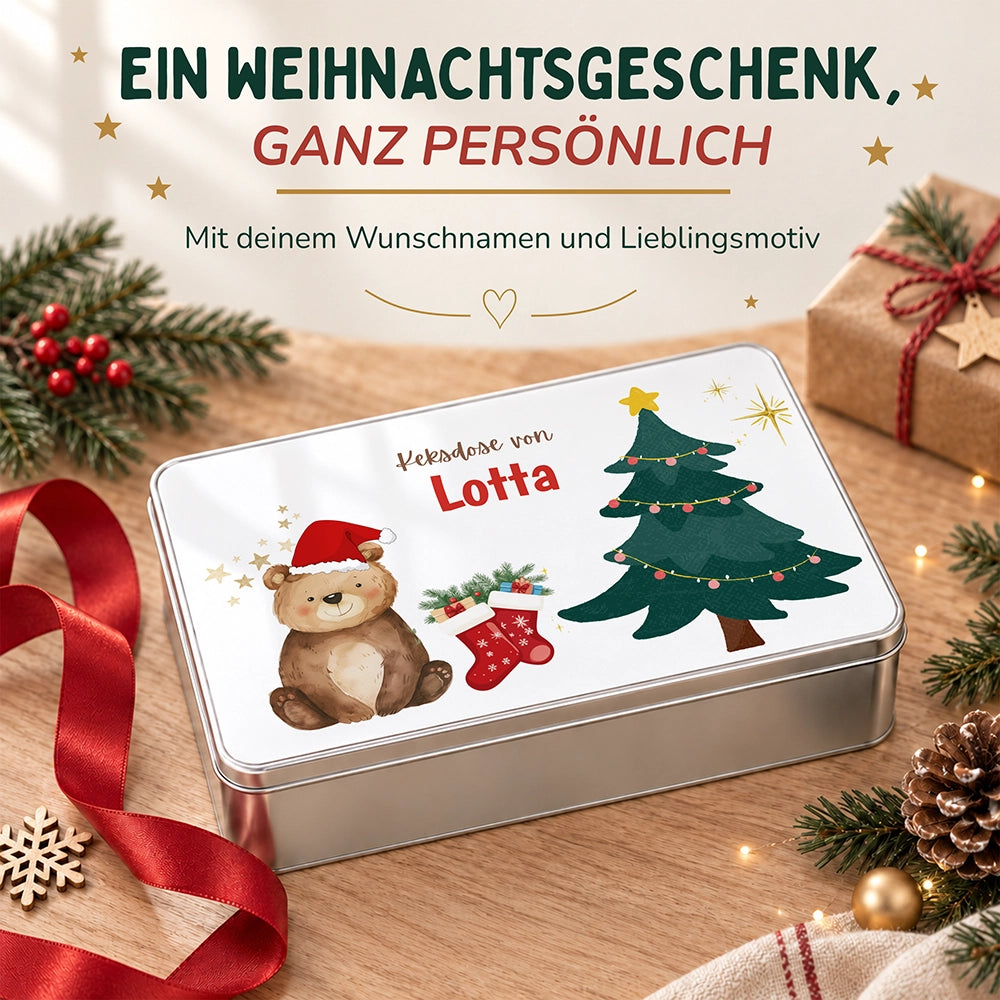 Keksdose aus Metall personalisiert - Weihnachtsbär