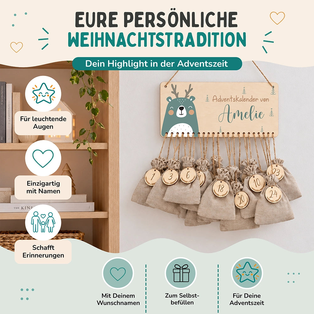 Personalisierbarer Adventskalender farbig - Rentier