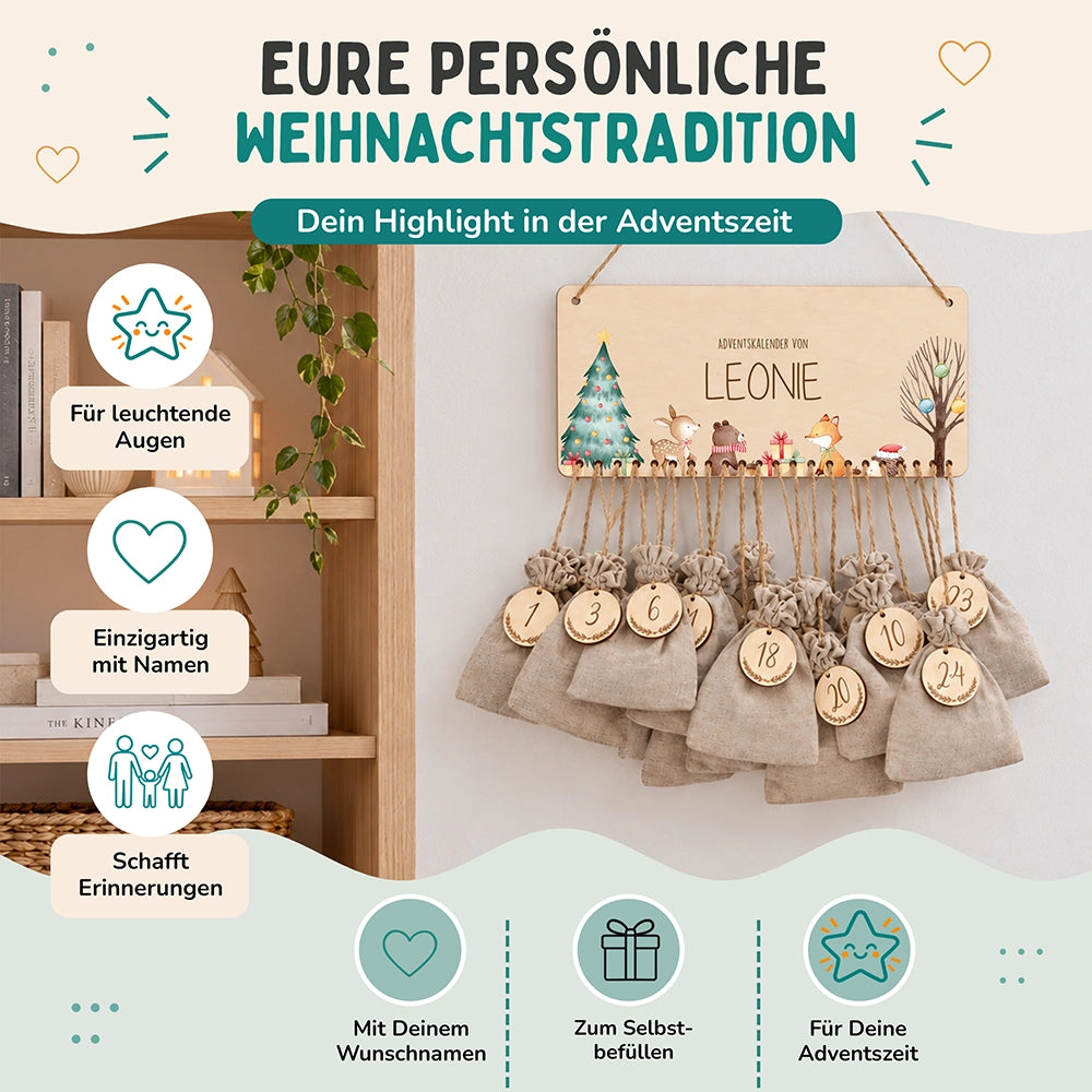Personalisierbarer Adventskalender farbig - Waldfreunde