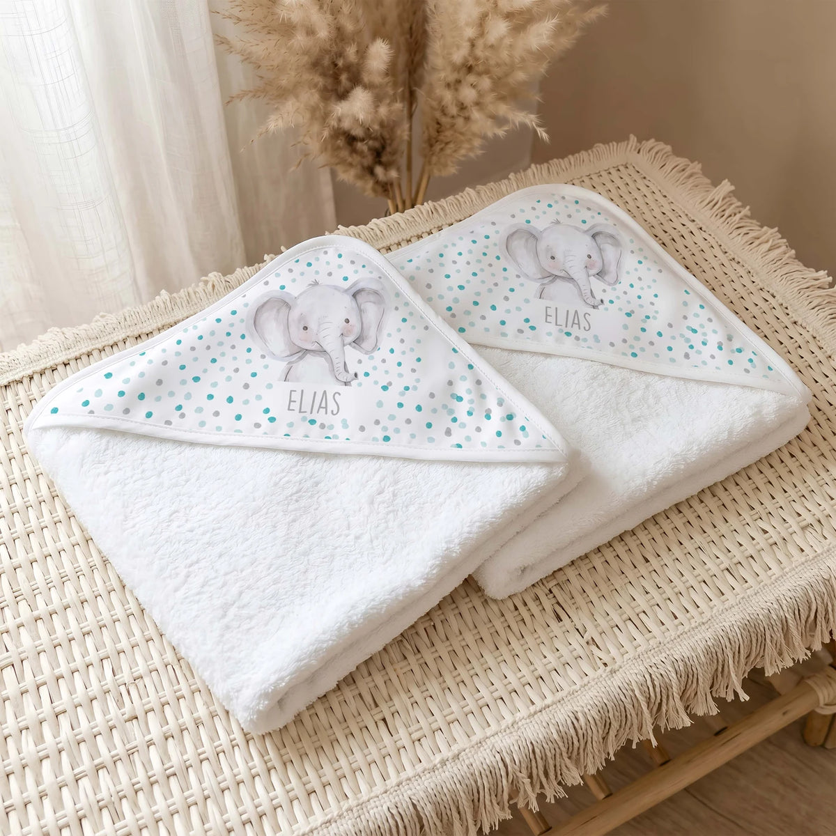 Personalisiertes Kapuzenhandtuch Baby – Elefant Konfetti