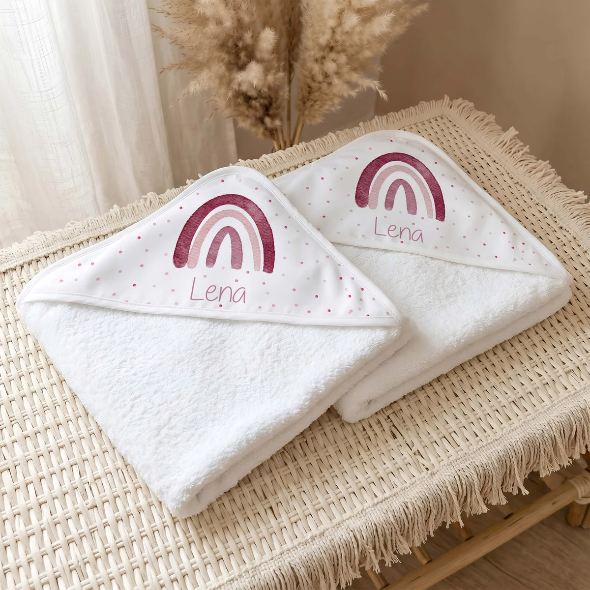 Personalisiertes Kapuzenhandtuch Baby – Boho-Regenbogen