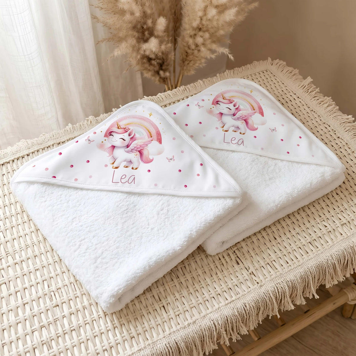 Personalisiertes Kapuzenhandtuch Baby – Einhorn Rosa