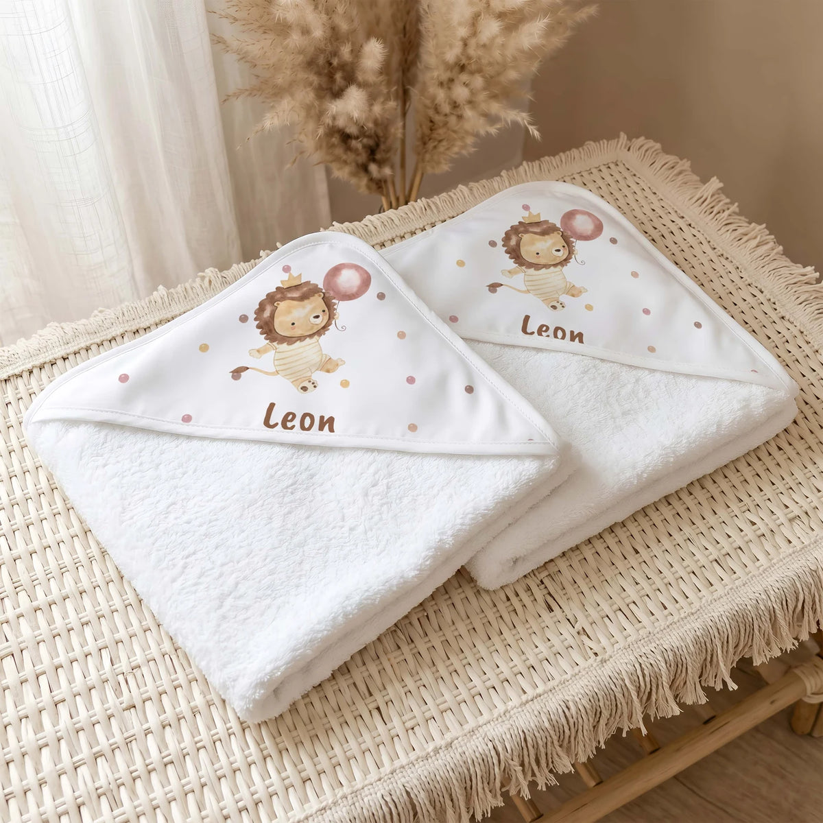 Personalisiertes Kapuzenhandtuch Baby – Löwe Geburtstag