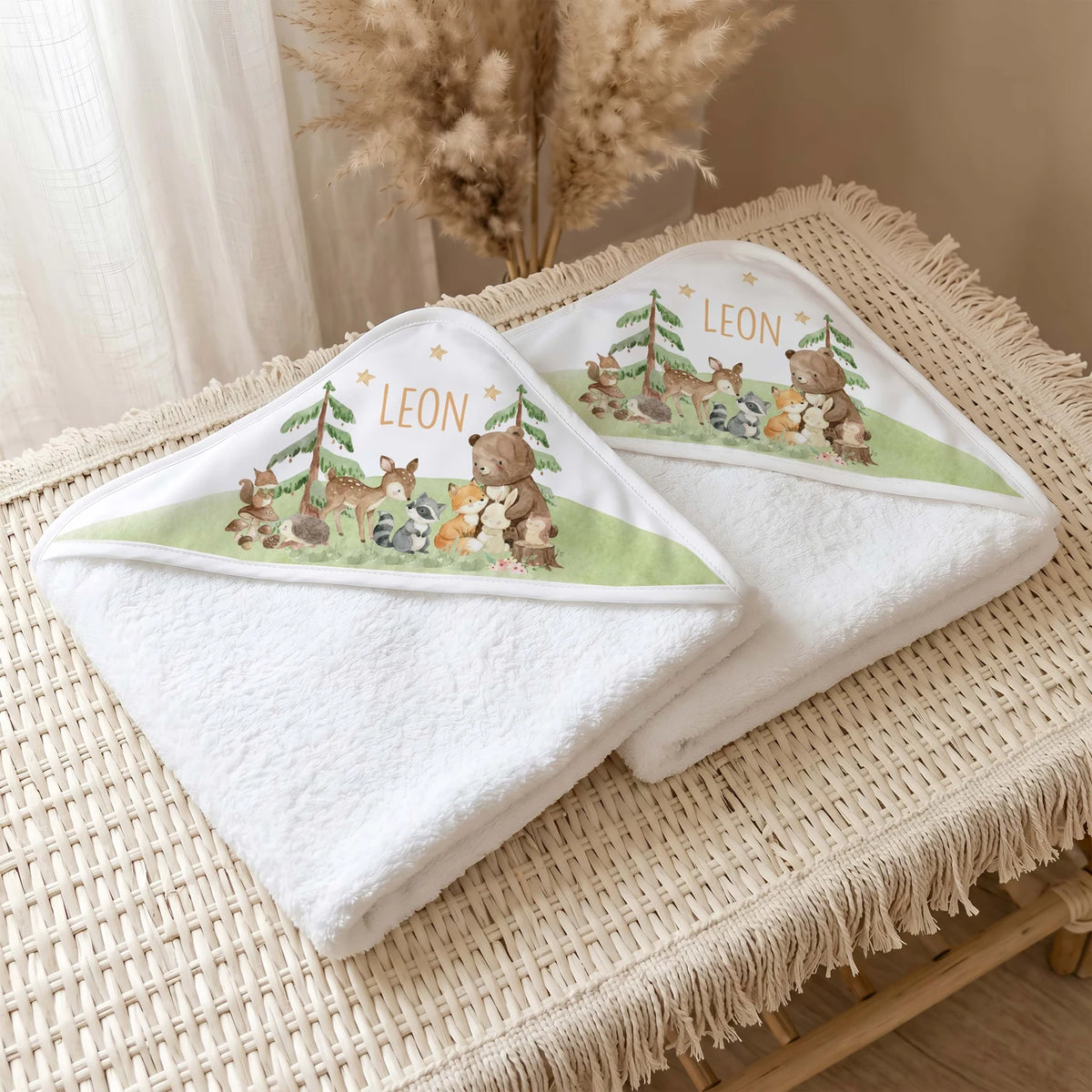 Personalisiertes Kapuzenhandtuch Baby – Waldfest
