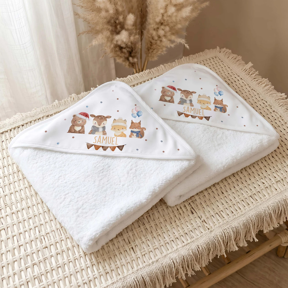 Personalisiertes Kapuzenhandtuch Baby – Winter Waldfreunde