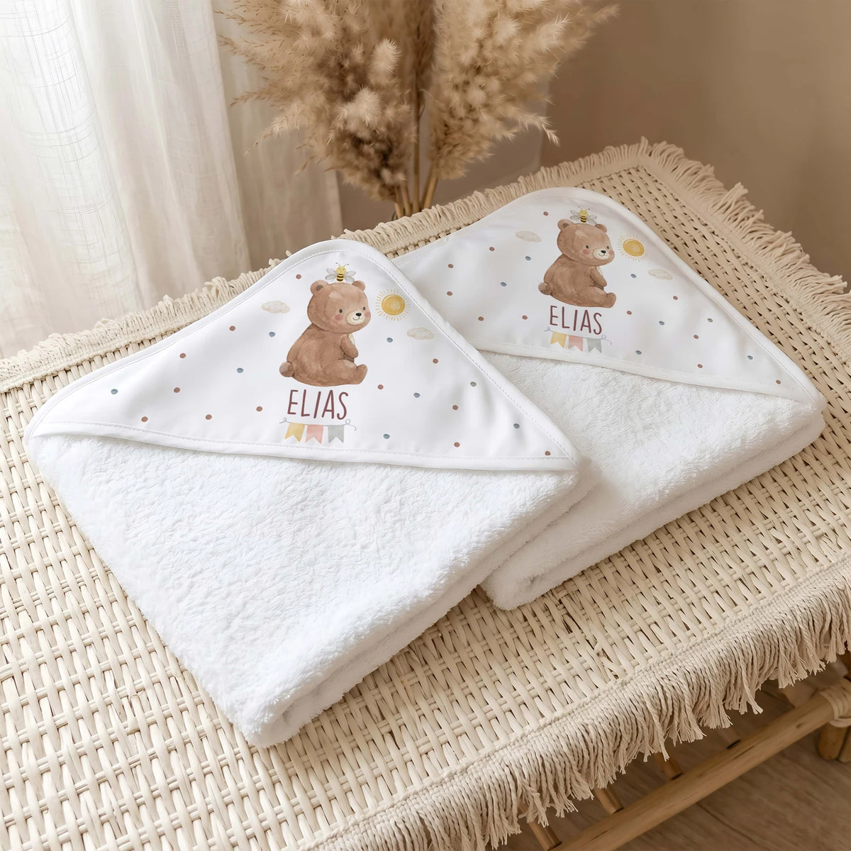 Personalisiertes Kapuzenhandtuch Baby – Bär Sonne