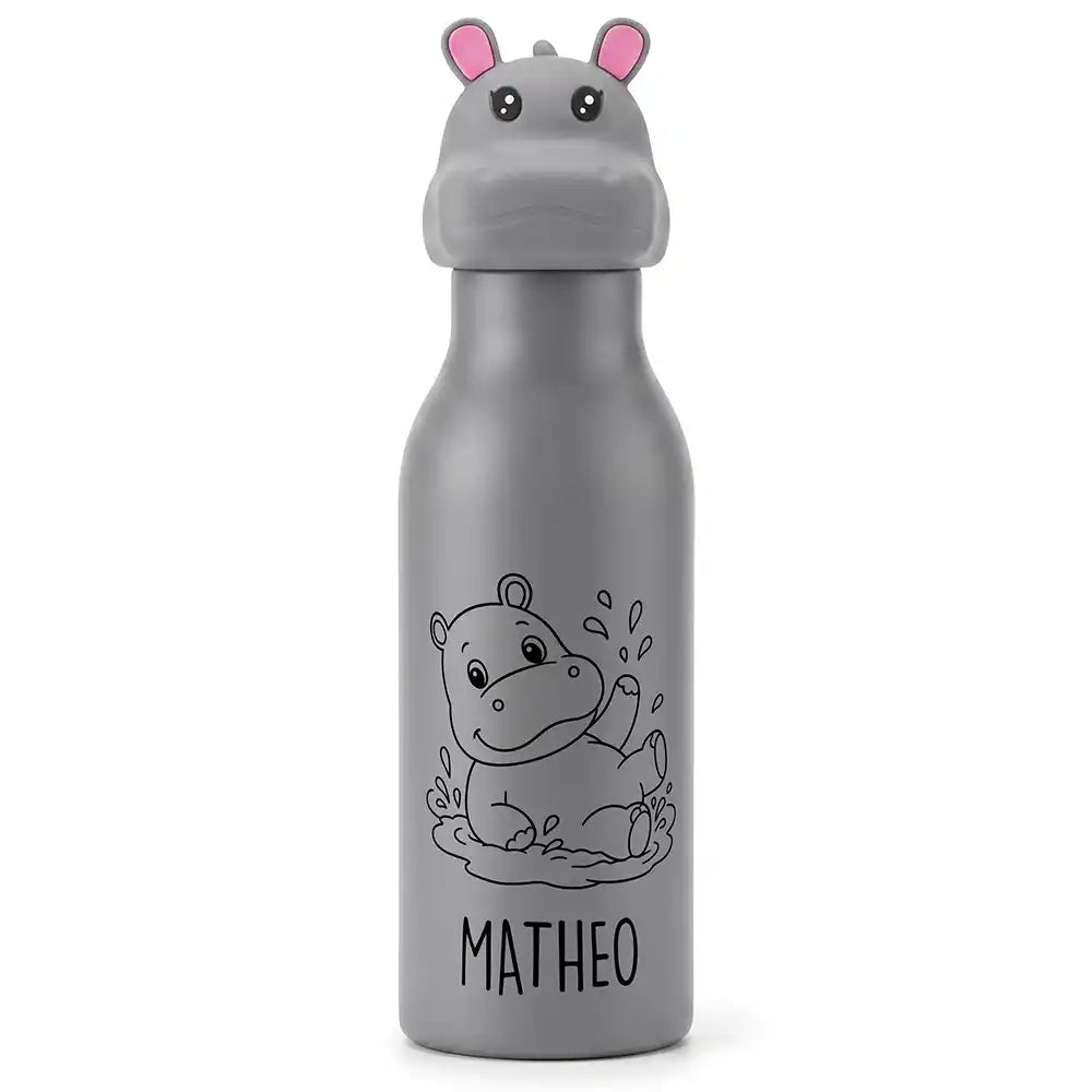 Personalisierte Trinkflasche Kinder Nilpferd – 450 ml