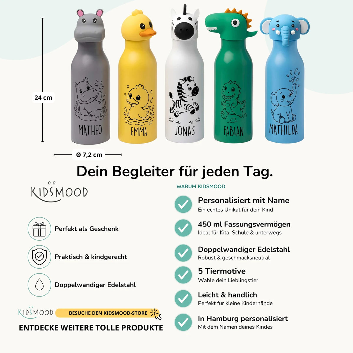 Personalisierte Trinkflasche Kinder Elefant – 450 ml