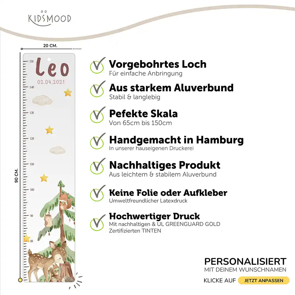 Messlatte Kinder Holz & Aluverbund - Reh