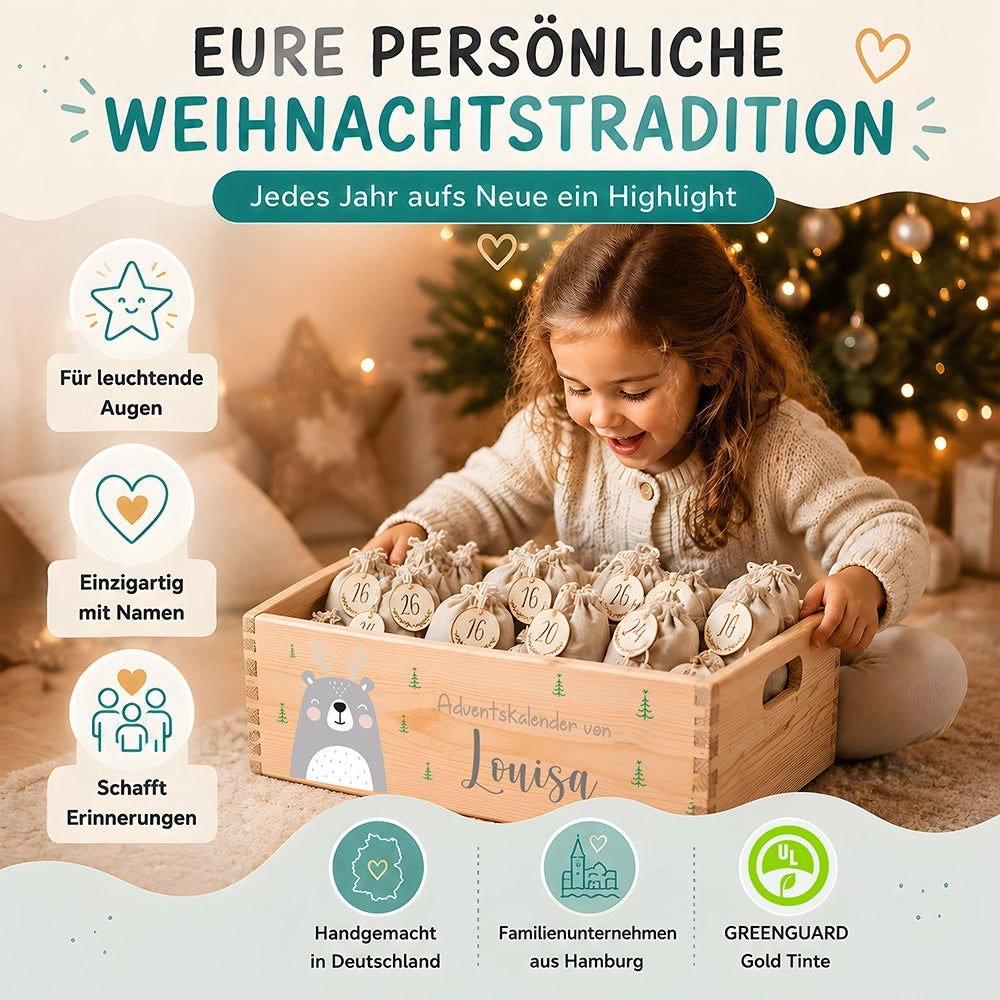 Personalisierter Adventskalender zum Befüllen - Rentier Boho