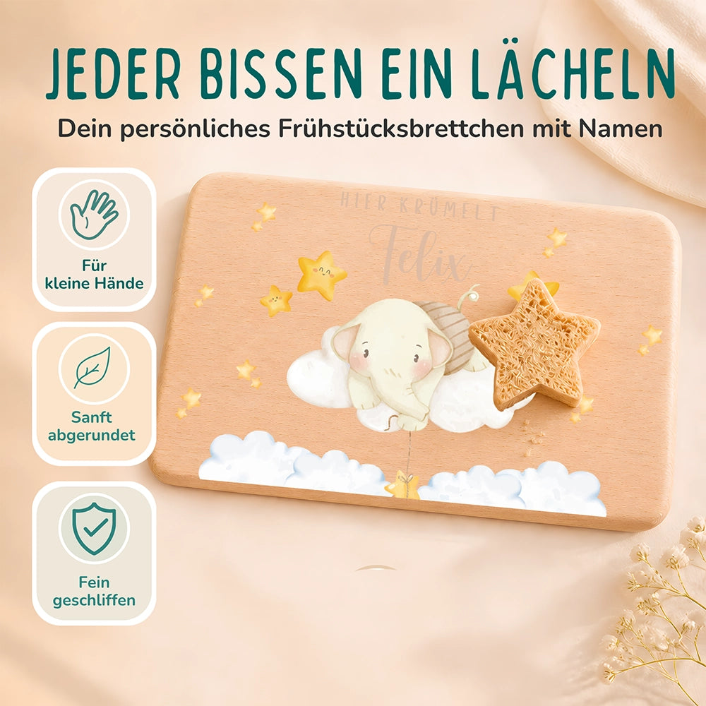 Frühstücksbrettchen Holz personalisiert - Einhorn Regenbogen