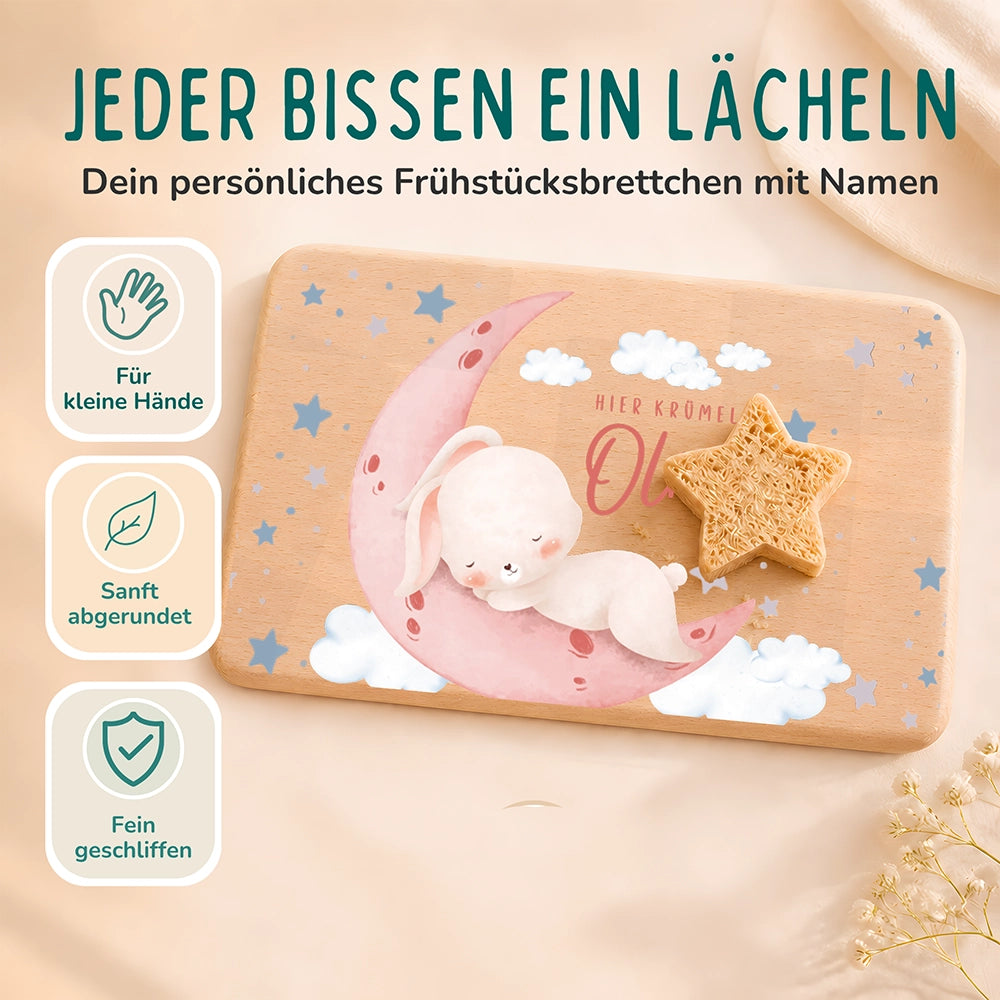 Frühstücksbrettchen Holz personalisiert - Baby Hase