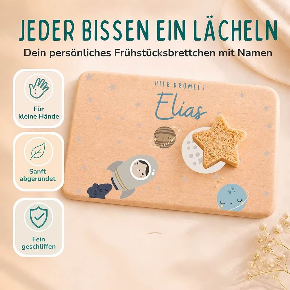 Frühstücksbrettchen Holz personalisiert - Weltall