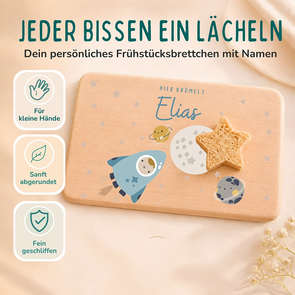 Frühstücksbrettchen Holz personalisiert - Weltall