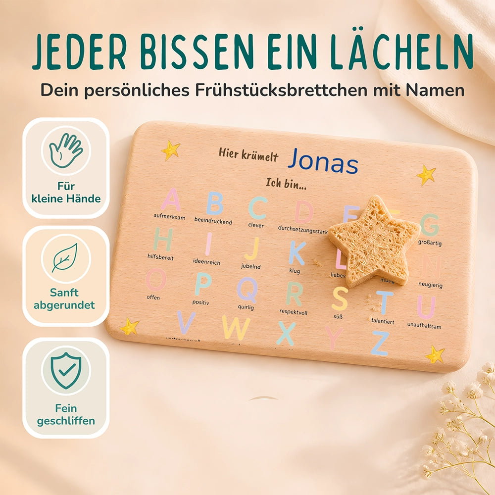 ABC Brettchen Kinder personalisiert – Sterne pastell
