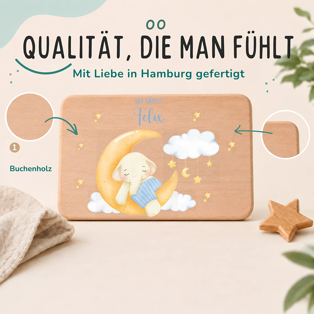 Frühstücksbrettchen Holz personalisiert Süßer Elefant