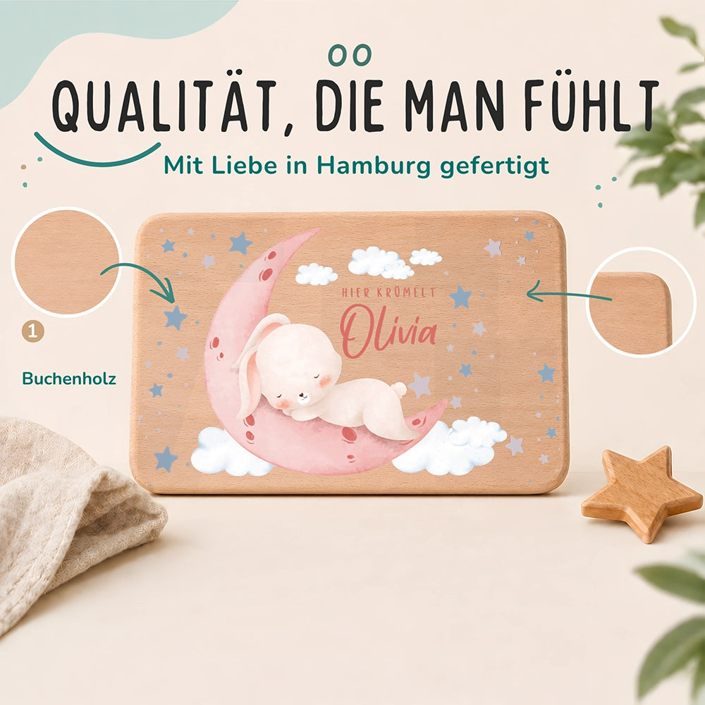 Frühstücksbrettchen Holz personalisiert - Baby Hase