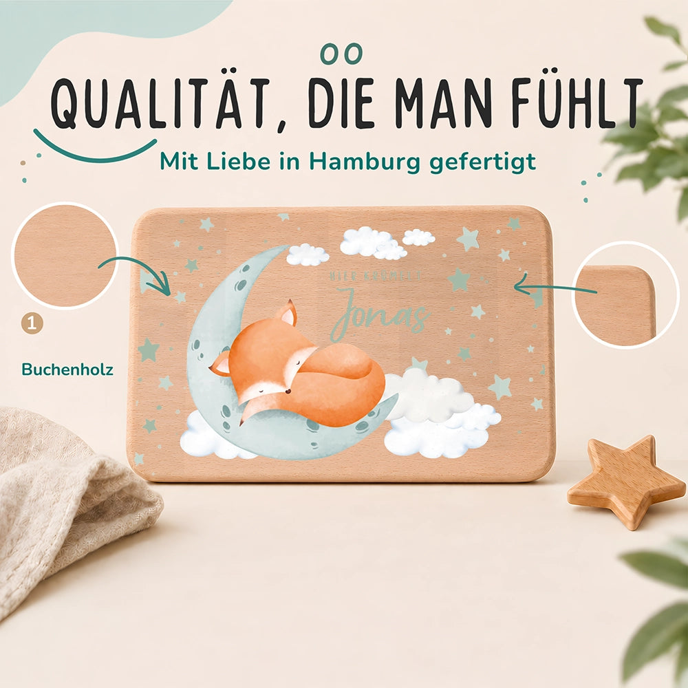 Schneidebrett Holz personalisiert - Baby Fuchs