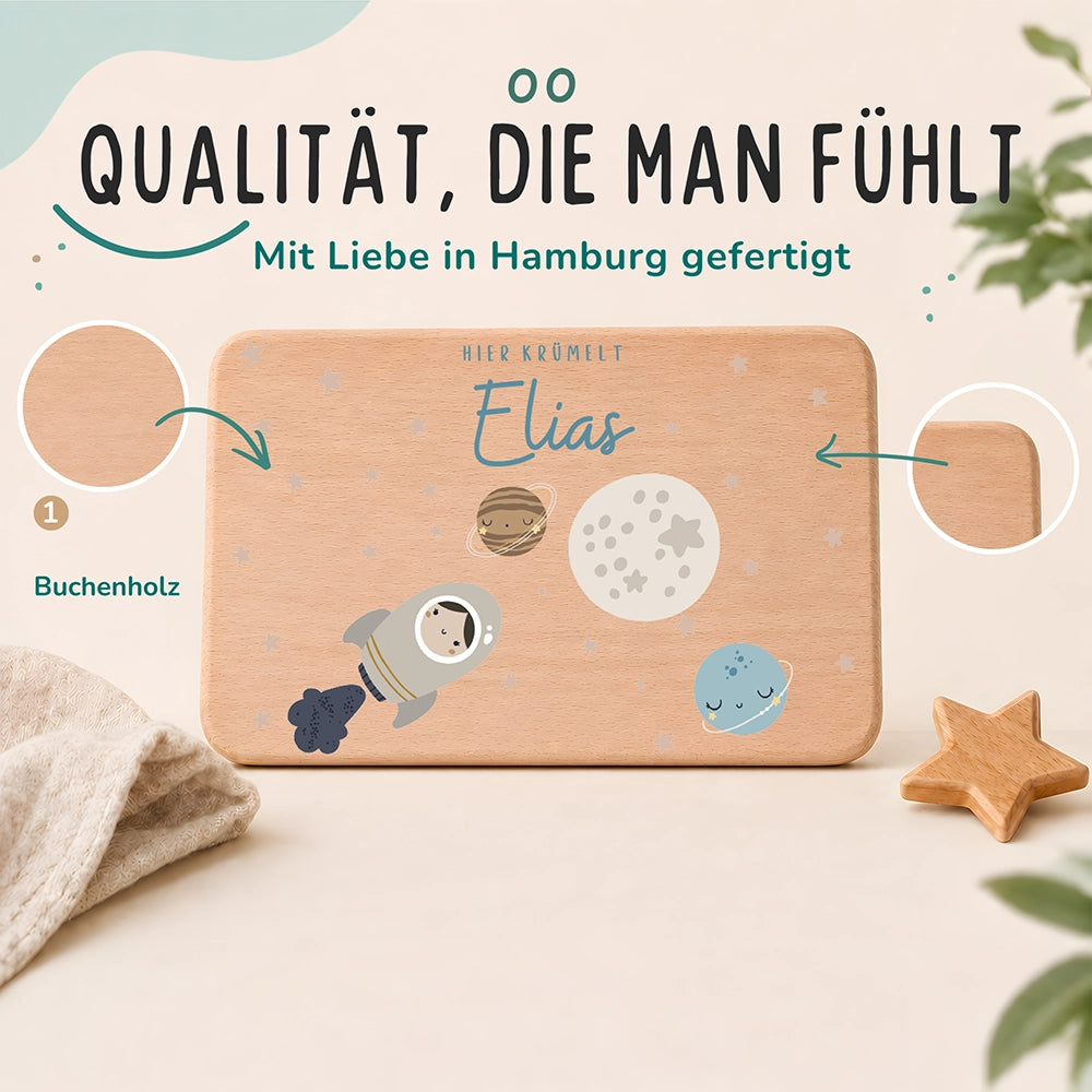 Frühstücksbrettchen Holz personalisiert - Weltall