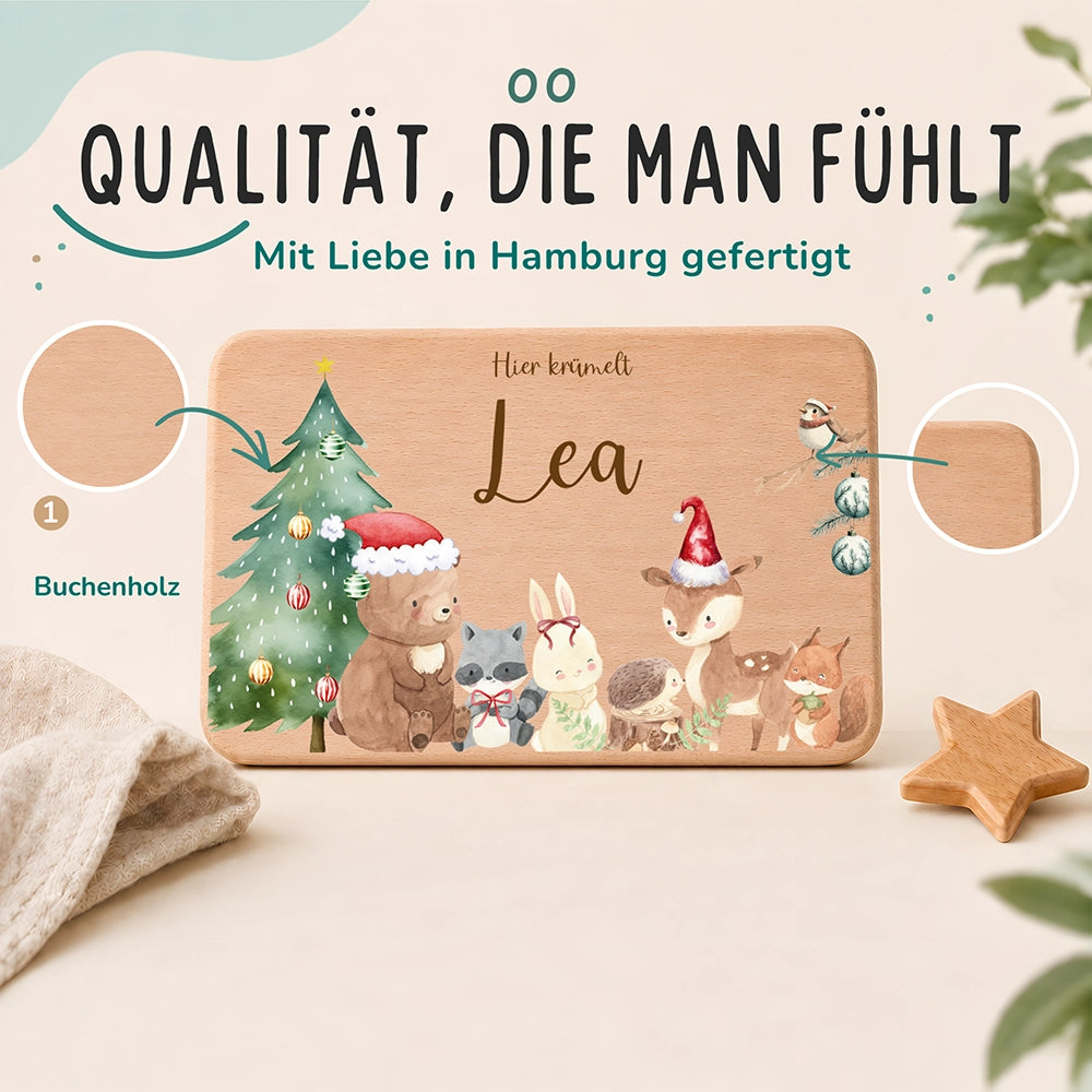 Frühstücksbrettchen Weihnachten mit winterlichen Tierfreunden - Geschenk Weihnachten